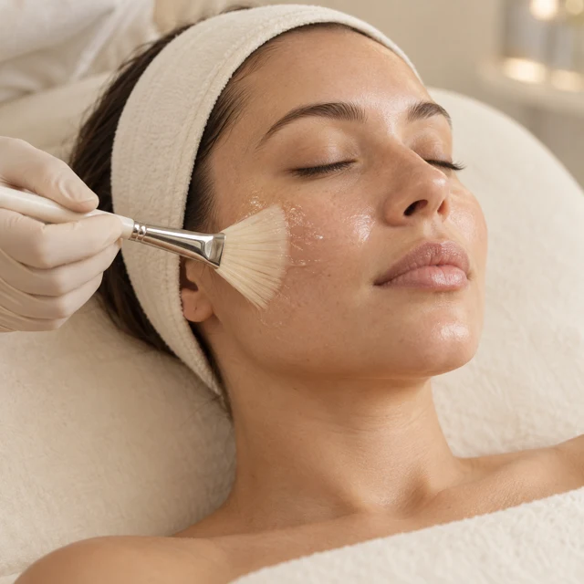 Imagem ilustrativa de aplicação de produto facial com pincel